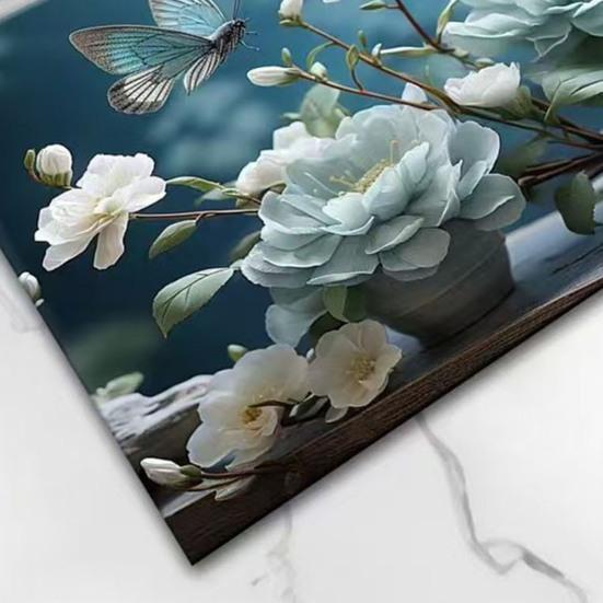 3D Visual Flower Diatom Mud Floor Rug Realistic Floral Doormat Anti-Slip Absorbent Mat for Bedroom Kitchen Bathroom Sofa Coffee Table