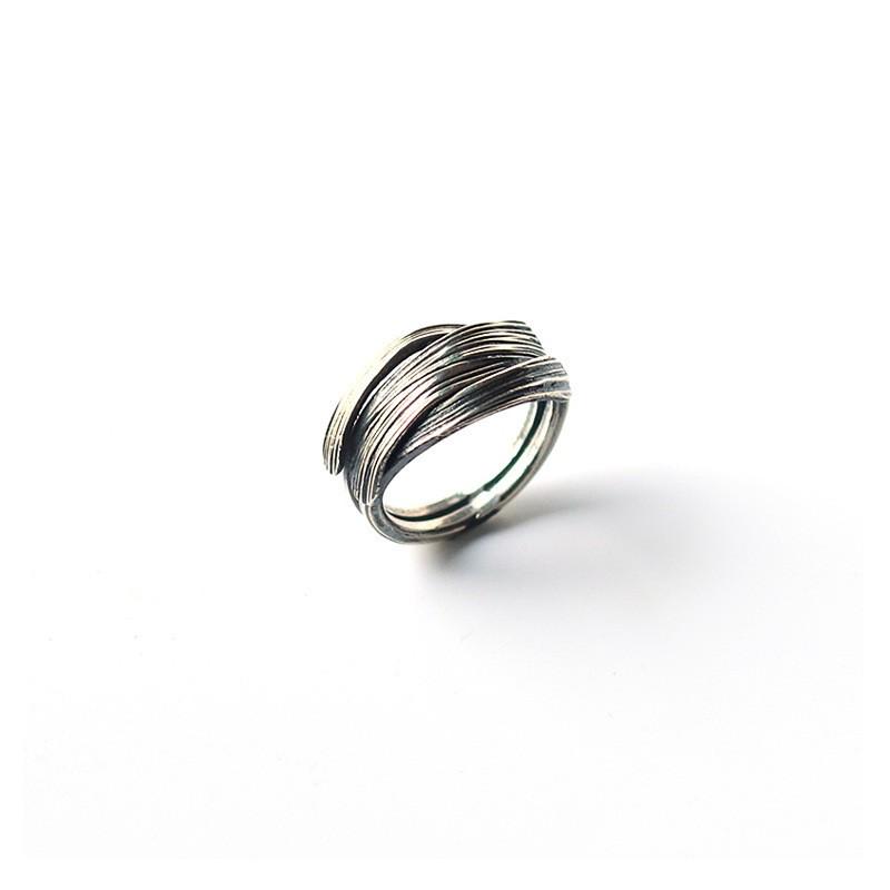 Verstellbarer Offener Ring Herren Damen Sterling Geometrisches Fließendes Design Vintage Stil Finger
