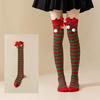 Women with Bow Accent for Women Girls Christmas Socks Knee-High Over-the-Knee Elegant Red & Green Striped Long Socks
