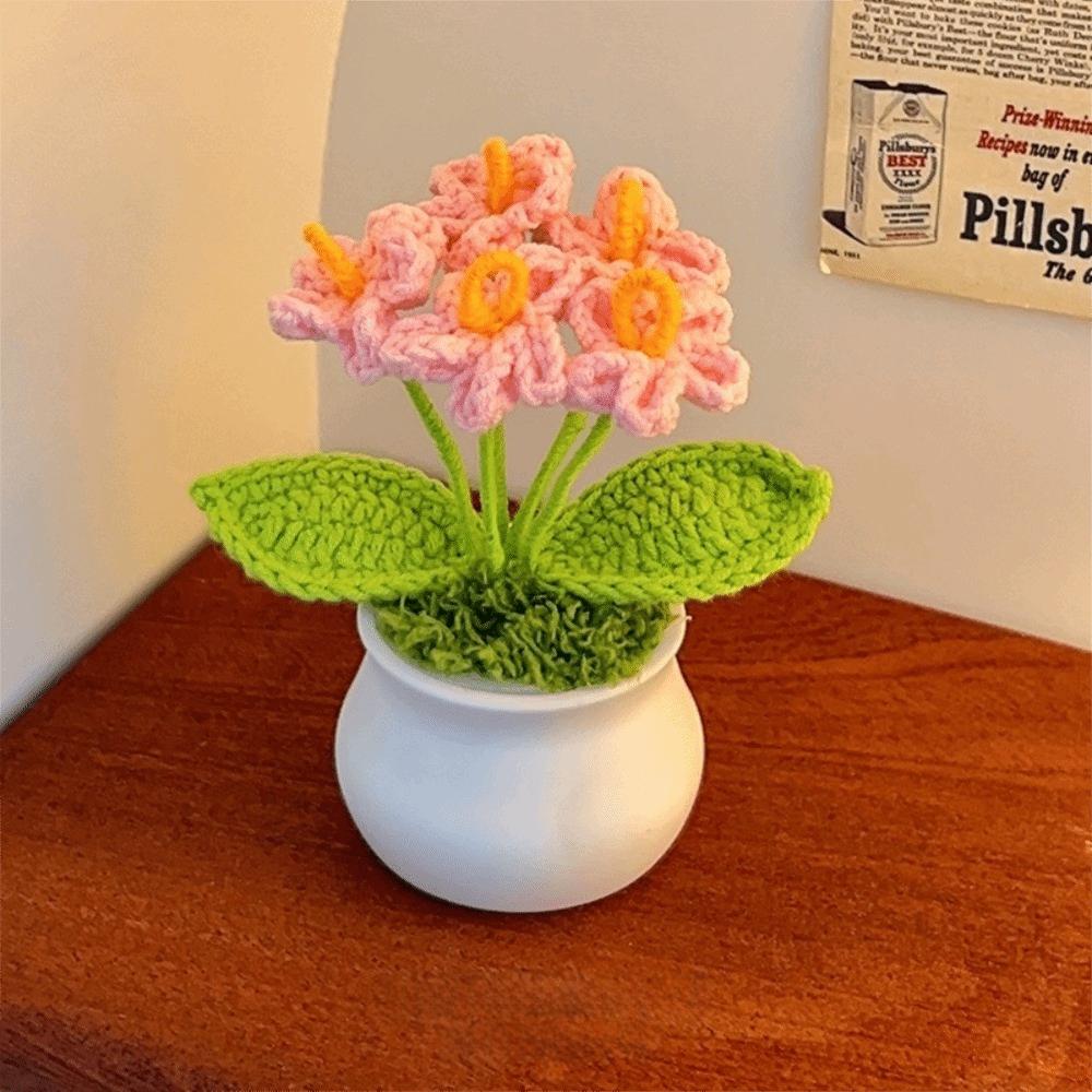 Hand Knitted Crochet Flower Doll Artificial Flower Potted Plant Wool Knitting Doll Forget-me-not Lily of The Valley
