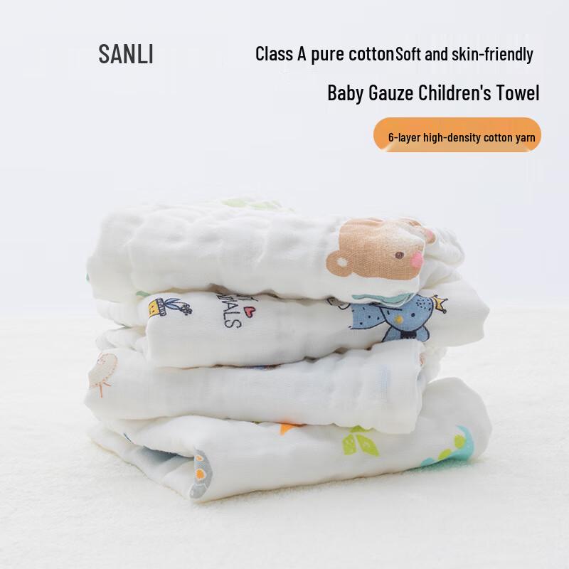 Sanli 6-Layer Pure Cotton Gauze Baby & Kids Towel Set (4-Pack)