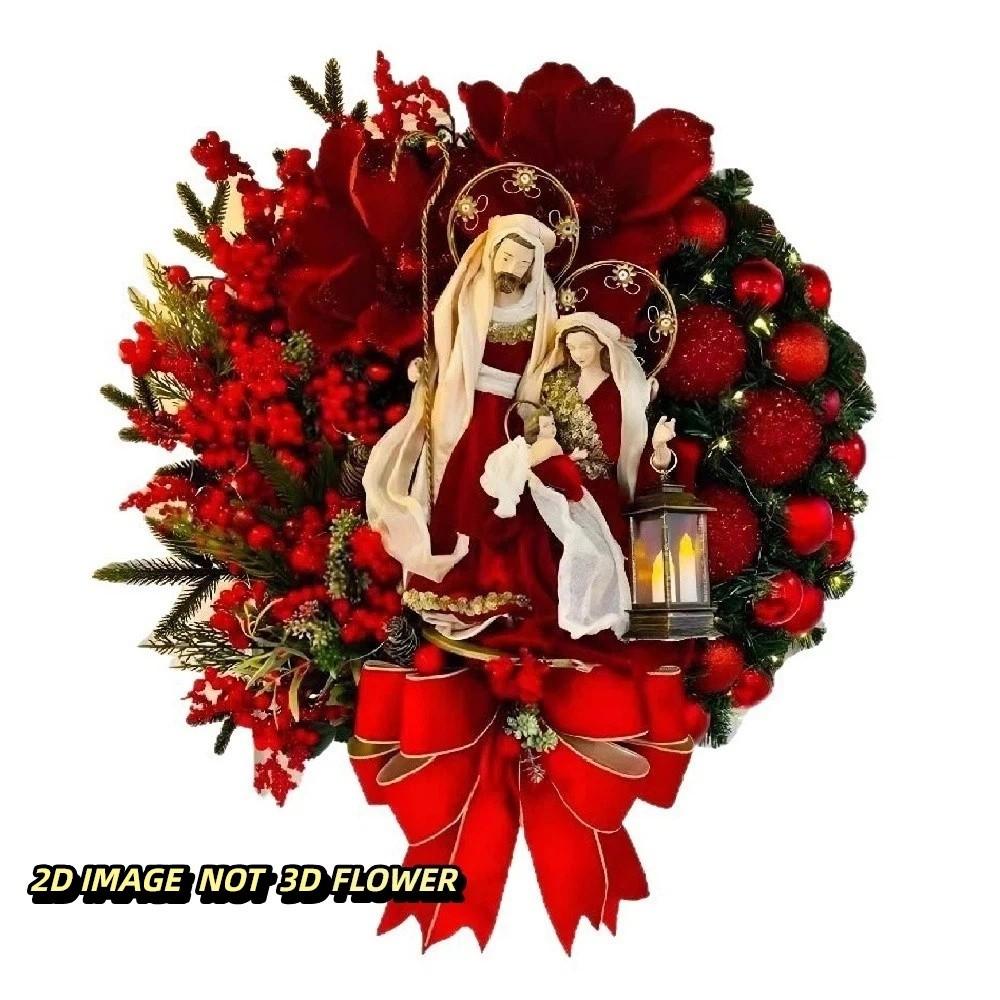 

Wooden Christmas Wreath 2D Christmas Ornaments Door Hanging Artificial Garland Merry Christmas 25x22cm красный