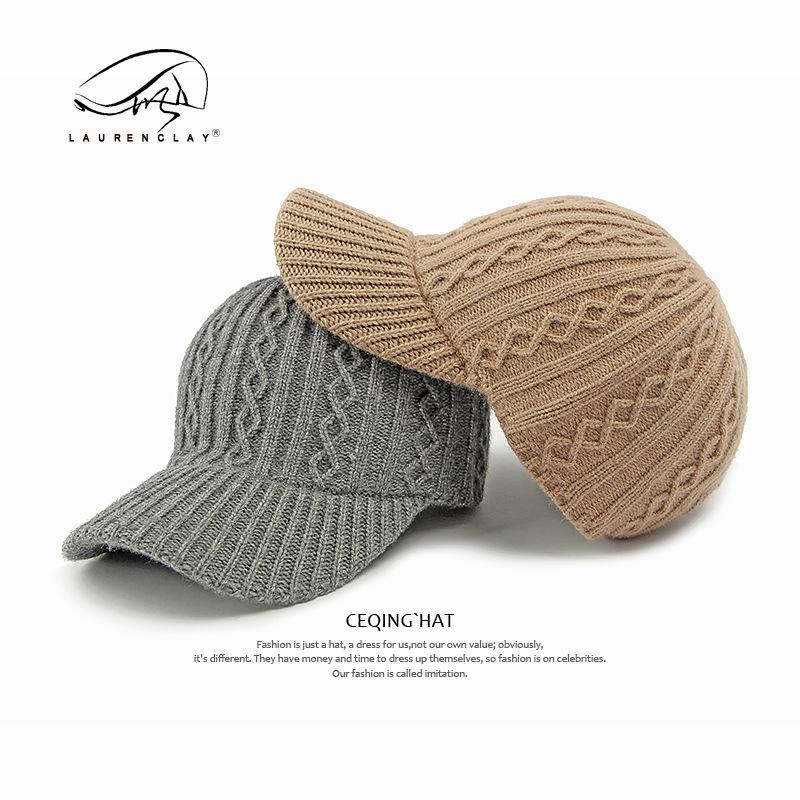 Hat Women's Autumn and Winter Knitted Wool Baseball Cap Style Retro Fashion Versatile Thermal Cap Tide