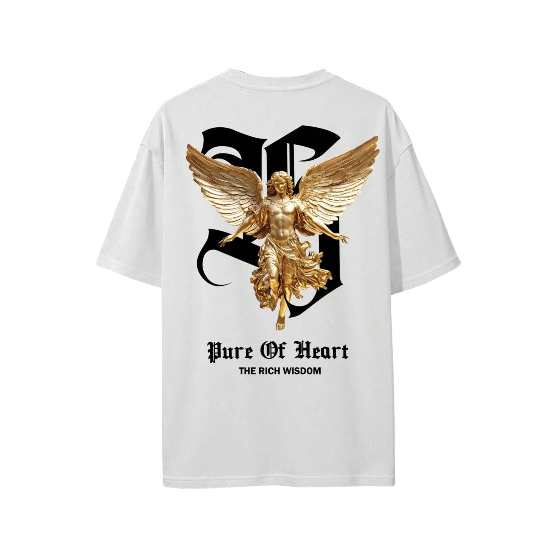 

Men s Gothic Pure Of Heart Angel Graphic Tee, Retro Streetwear Oversized T-Shirt with Front & Back Print XXL білий
