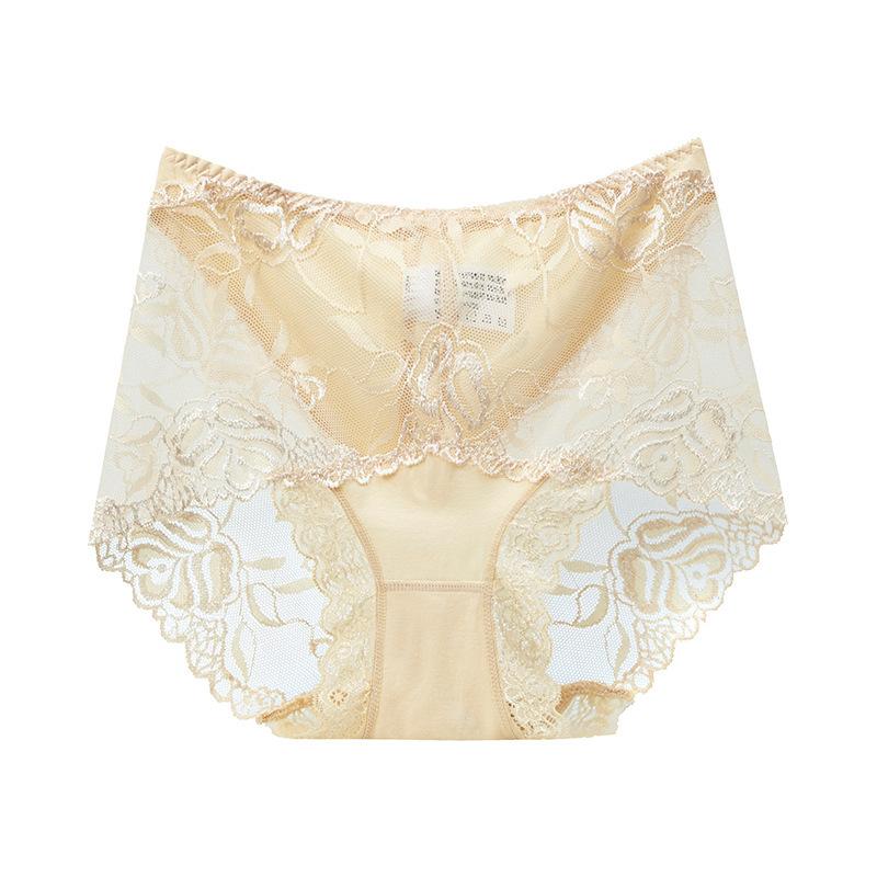 Leichter Luxus Spitze Modal Baumwolle Bauchhöschen für Damen Sexy Nahtlose Mittelhohe Hüfthebende Große Größen Baumwollzwickel Slips für Damen