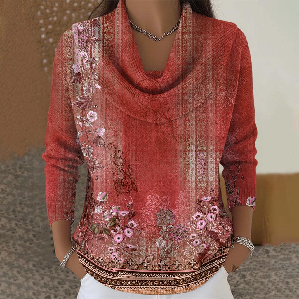 Dámský ležérní a módní svetr s dlouhým rukávem a potiskem, kulatým výstřihem