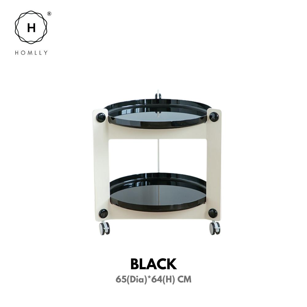 Homlly Lunii 2 Tiers Coffee Round Side Table With Rolling Wheels