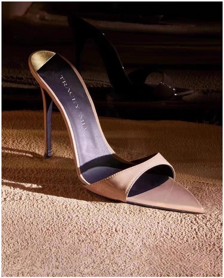 Summer Women High Heels Sexy Pointed Toe High Heeled Sandals Fashion Thin High Heeled Slippers for Women Peep Toe Mules Slippers