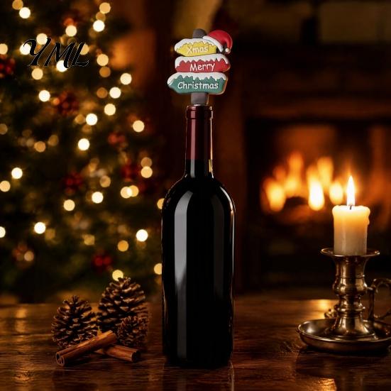 Stainless Steel Wine Stoppers Christmas Bottle Stopper, Reusable Cork, Decorative PVC Cartoon Preservation Tools Toppers Design, Airtight Sealing