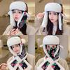 Floral Hooded Scarf Pullover Hat Bird Balaclava Bonnet Hat Plush Flower  Hat  Streetwear