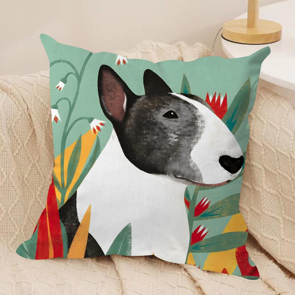 CartoonBull Terrier Series Cushion Cover Silky Short Plush DoubleSided Printed Pillow Case for Sofa All Seasons Home Decor Gift