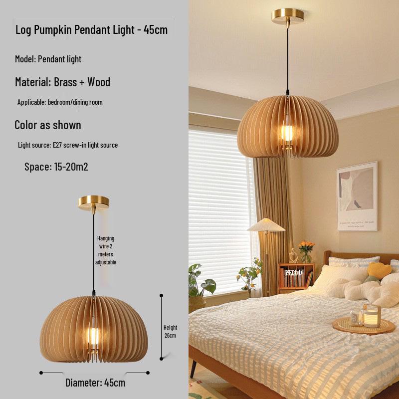 Vintage Japanese Retro Wood Art Pendant Light for Restaurant, B&B, Study, Bedroom - "Chuko Pumpkin Lamp"
