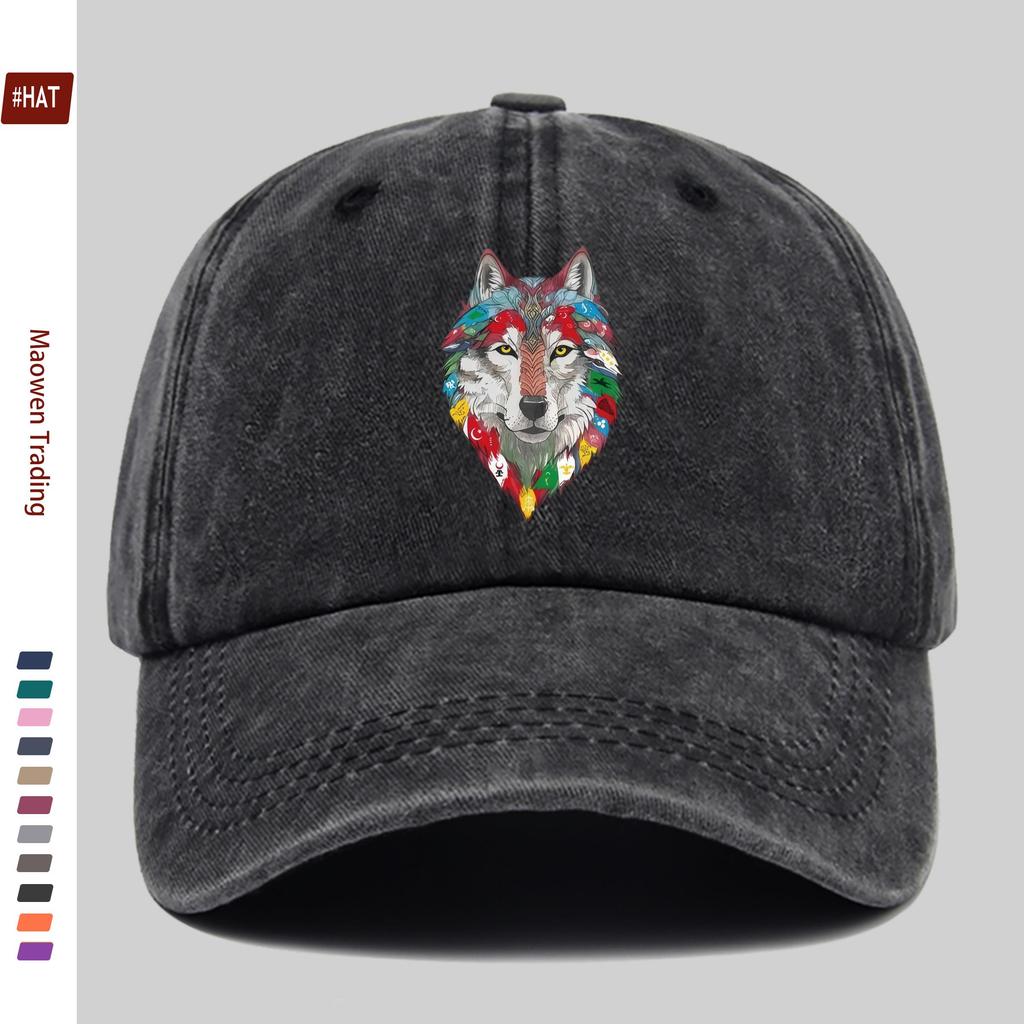 Pc Unisex Wolf Head Pattern Printed Baseball Cap with Colorful Wolf Print Design Sun Hat Hunting Decor Hat Adjustable Strap