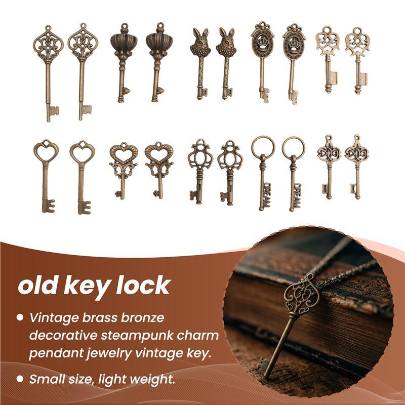 46Pcs/Set Mix Kit Old Looking Retro Antique Brass Bronze Decorative Vintage Key For Steampunk Charms Pendant Jewelry Easy To Use