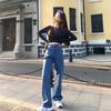 Women's Jeans Blue Spring Summer Ins Fashion New High-waist Loose Printed Embroidered Straight Jeans Wide-leg Denim Trousers Y2K