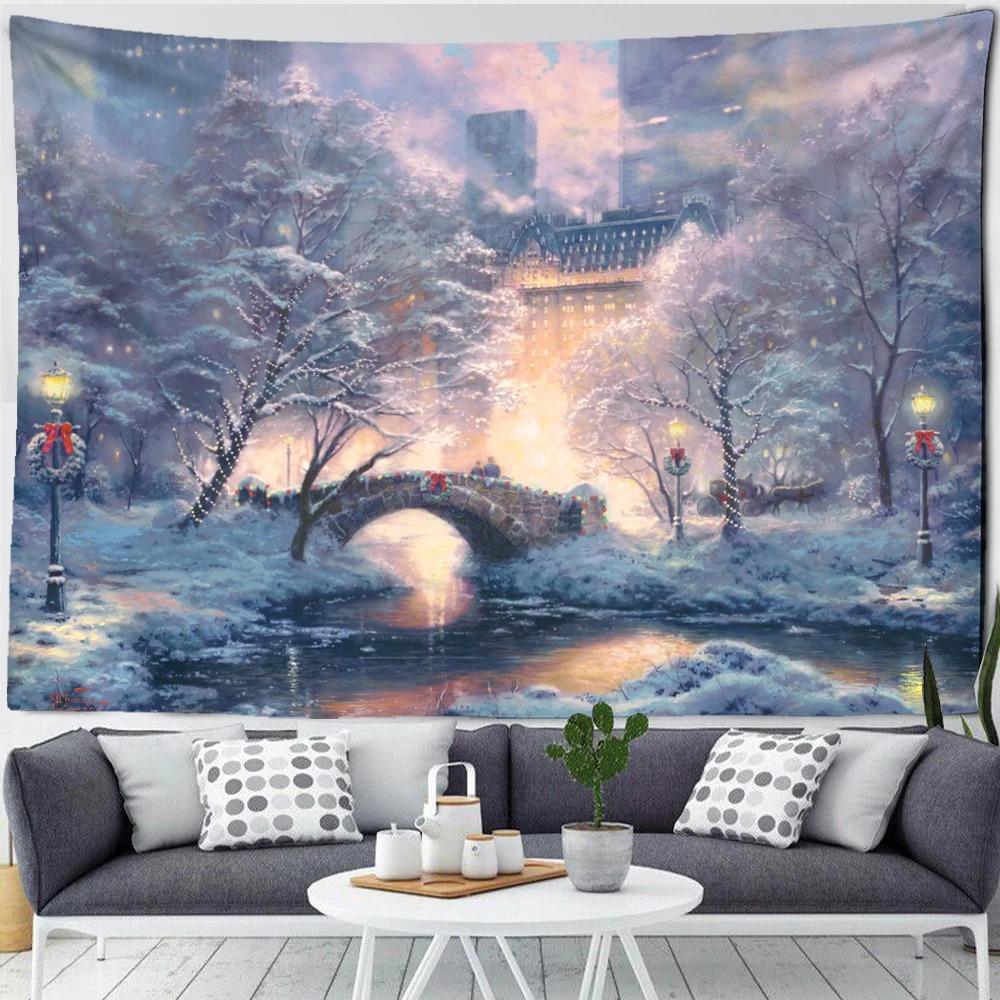 Christmas Snow Forest Scenery Tapestry Bedroom Living Room Home Wall Decoration