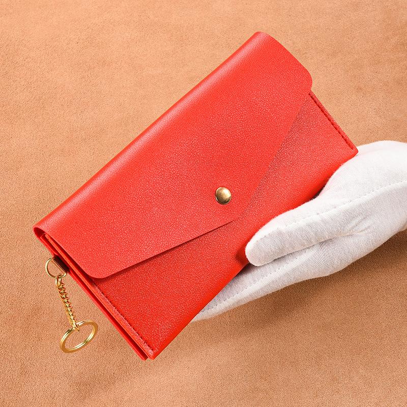 

Soft Leather Women Long Wallet Clutch Bag with Key Chain Credit Card Holder Coin Purse червоний