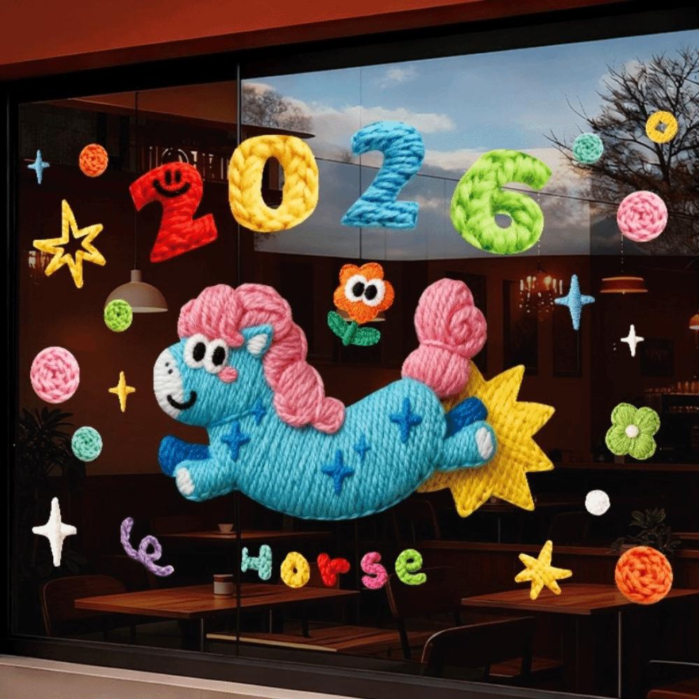 Colorful 2026 New Year Window Stickers Year of Horse Gifts Window Glass Decor  Household