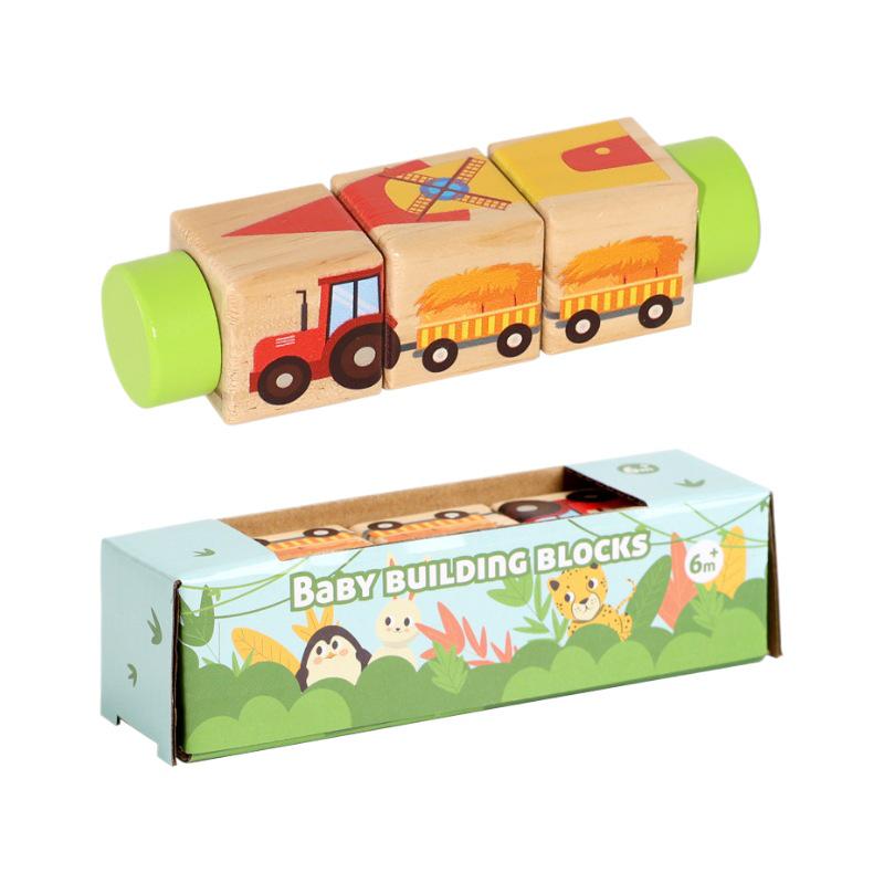 Wooden 3D Cartoon Animal & Fruit Puzzle Blocks for Toddlers – Rotating Educational Board