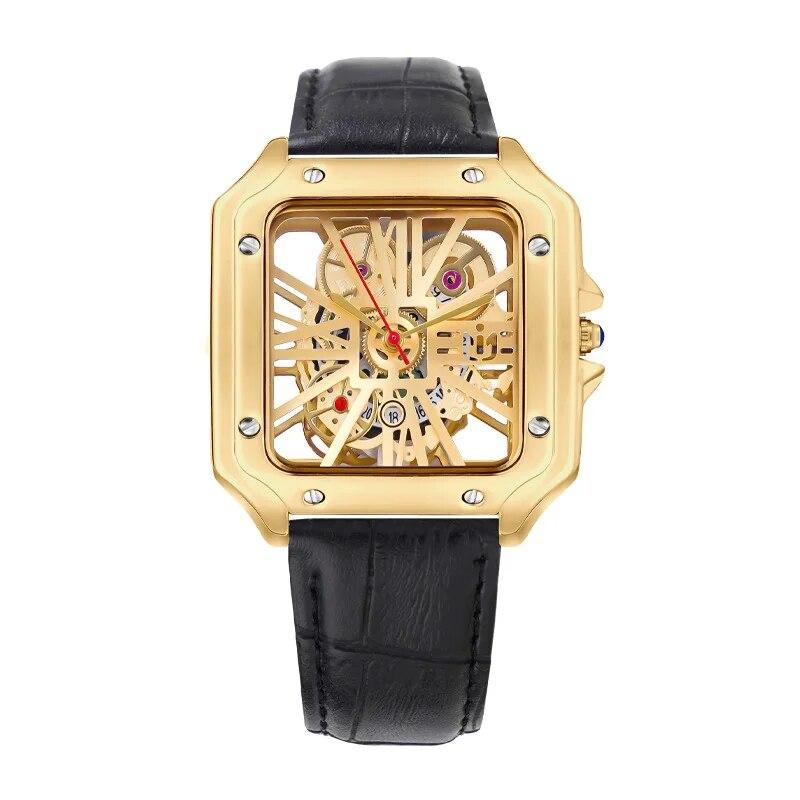 

Часы UTHAI L56 для мужчин, немеханические часы, полые квадратные часы, водонепроницаемые, полностью автоматические мужские модные кварцевые часы