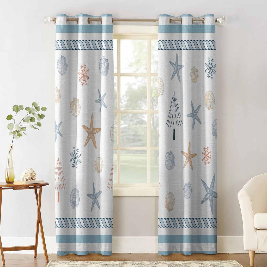 Starfish Snowflakes Christmas Blackout Curtains For Living Room Bedroom Window Treatment Blinds Drapes