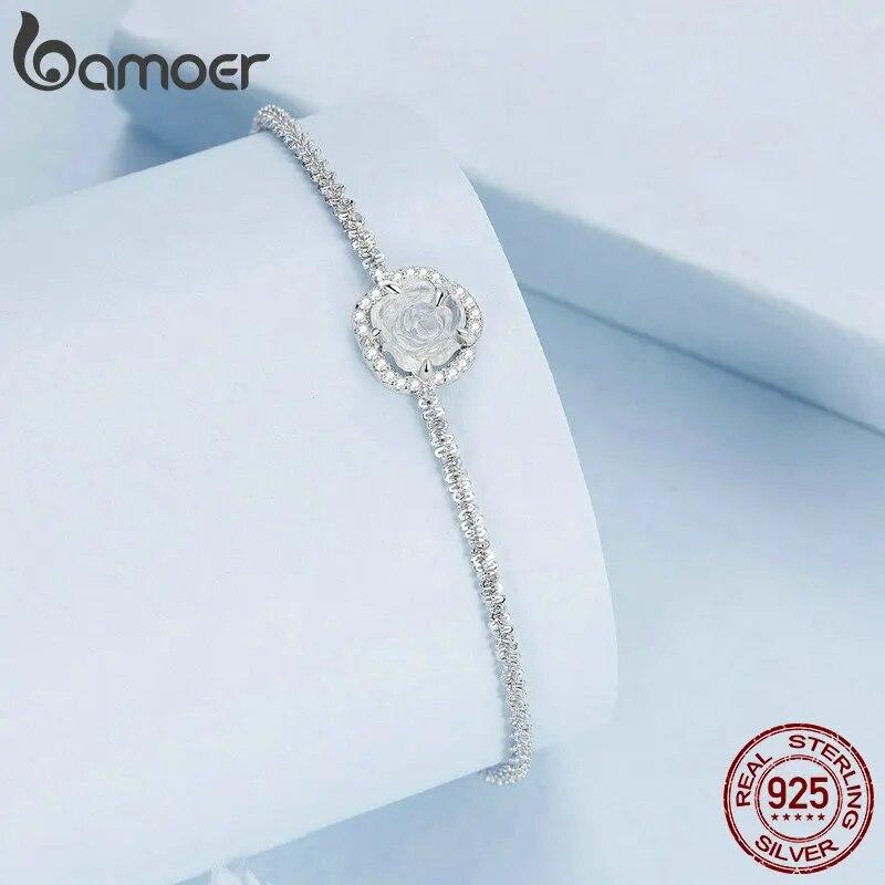 Bamoer 925 Sterling Silver Photosensitive Rose Charm Bracelet for Women | Flower Turns Red Bracelets with S925 5.9"+2.3" Cable C