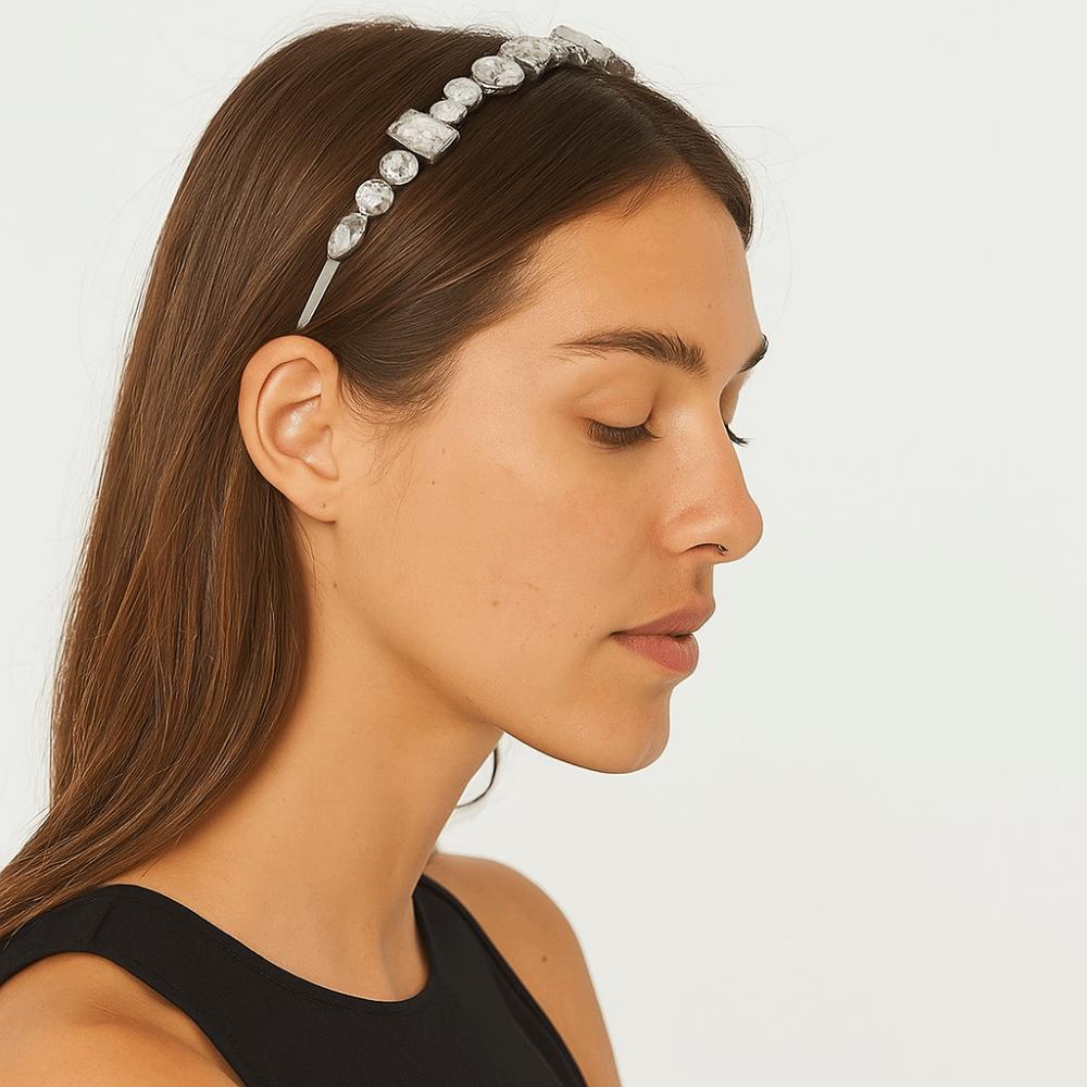 Zinc Zinc Alloy Rhinestone Headband Geometric Women Hair Hoop Temperament Bridal Wide Headband  Birthday Gift