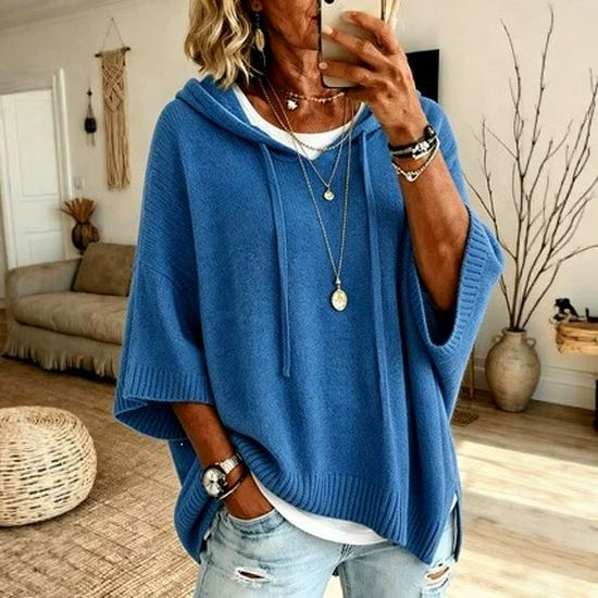 2026 European & American Women's Knit Hooded Drawstring Sweatshirt Woolen Outerwear