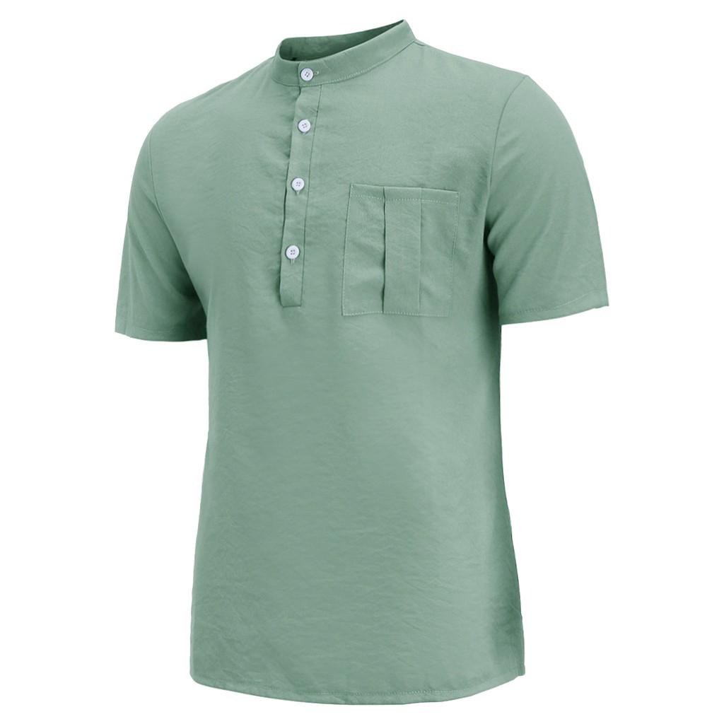 Herren Sommer Neue Baumwolle Hanf Knopf Kurze Ärmel Mode Große Bluse Top