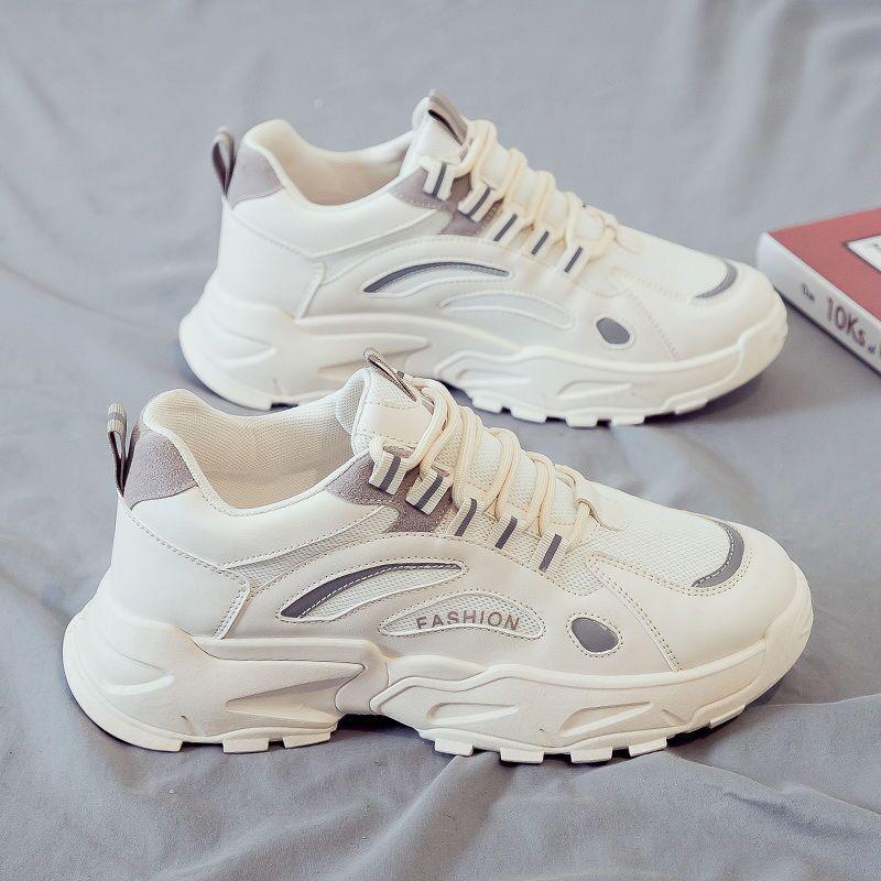 Men s Summer Breathable Mesh Sports Shoes - Trendy, Versatile White Sneakers with Thick Sole 40