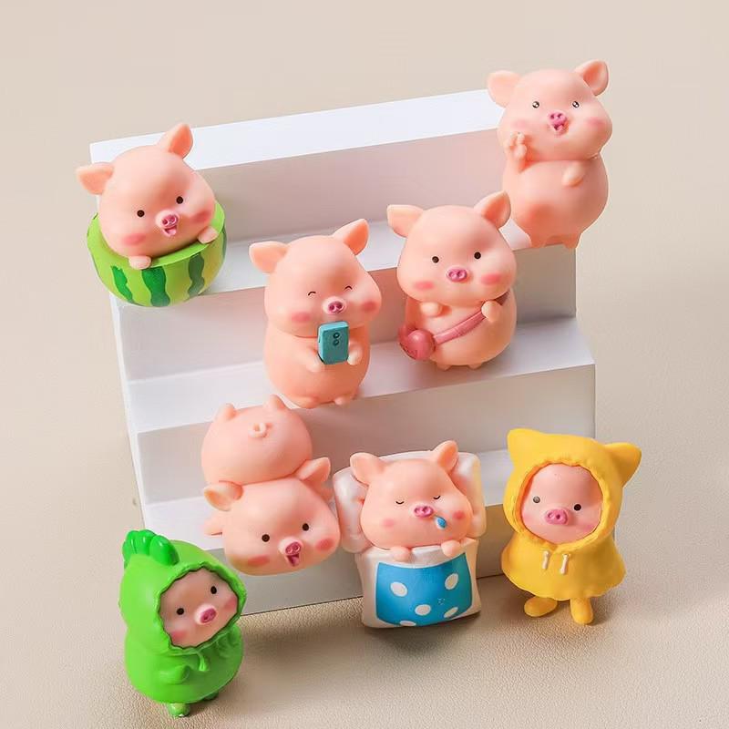 

3D Stereoscopic Watermelon Pig Resin Figurine - Cute Piggy Desktop Ornament or Keychain.