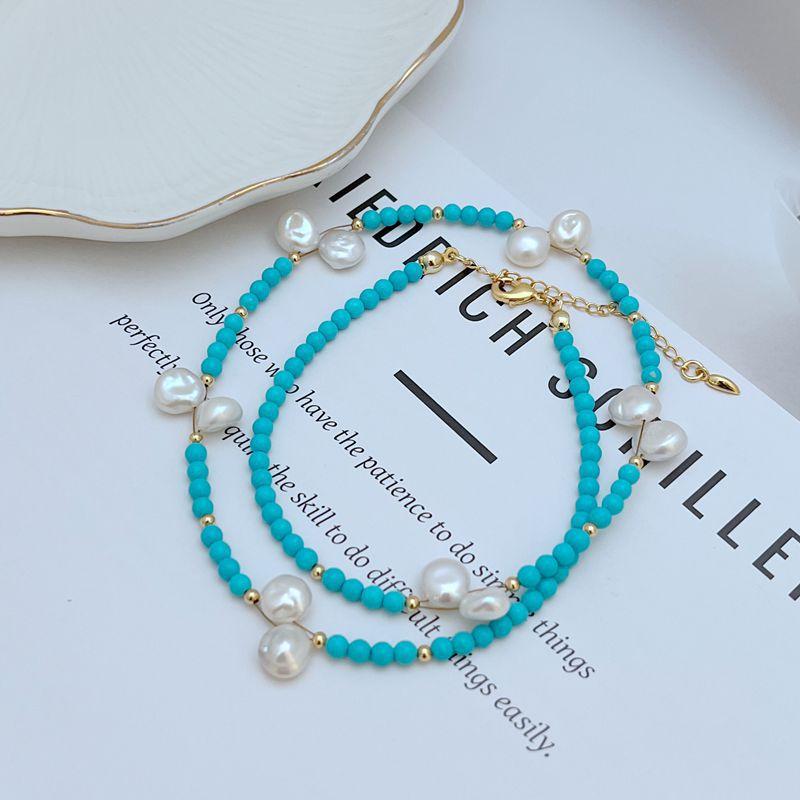 New chinoiserieretro natural turquoise necklace freshwater pearl xiaomi beads beaded clavicle chain