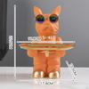 Dog Sculpture Figurine with Tray Desk Organizer Resin Statue for Living Room Table Decoration