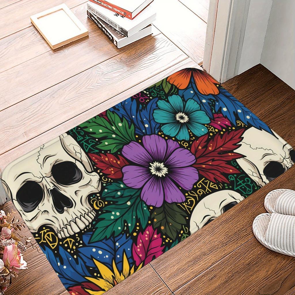 1PC Halloween Skull Crow Kitchen Rug Non-Slip Door Mat Pop Design Bathroom Rug Bath Mat Carpet for Home Sink Laundry Decor