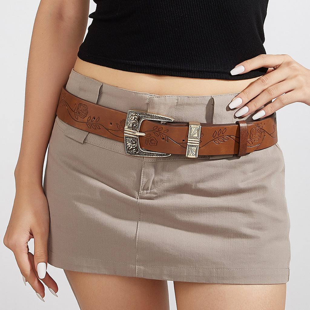 Pattern Flower Fashion Metal Buckle Decoration Women Casual Belt For Use Daily