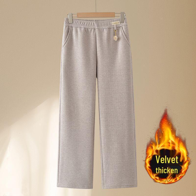 

Fleece-Lined Elastic Waist High-Waist Casual Loose Fit Straight-Leg Pants for Middle-Aged and Elderly Women—Ideal for Autumn/Winter. XL (Recommend 85-105 jin)