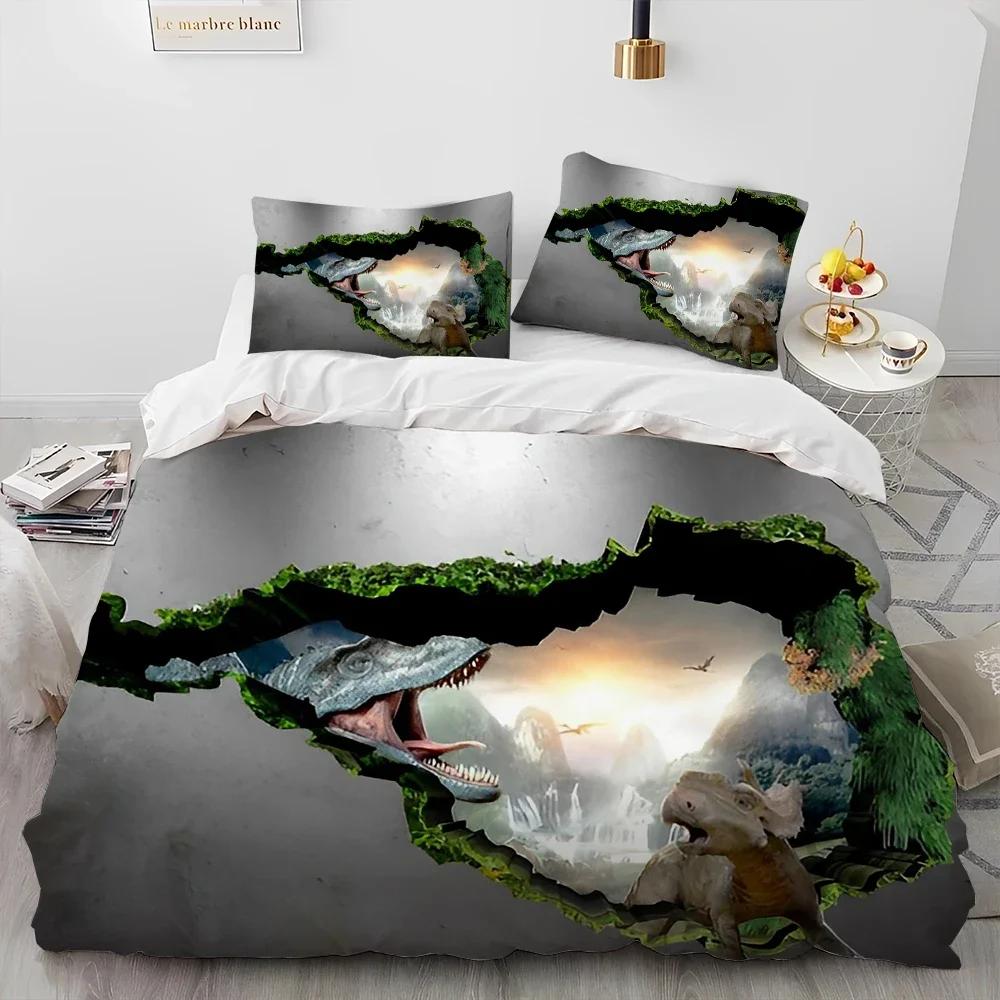 Queen Size 3D Cartoon Dinosaur Illusion Comforter Bedding Set Duvet Cover Quilt Cover Pillowcase Set Child Gift