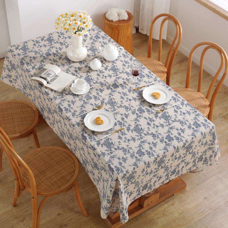 Lexuanxiu Retro Blue Korean Blogger Style Cotton Linen Tablecloth for Photos
