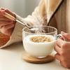 Große japanische Frühstückstasse aus gehärtetem Glas mit Bambusdeckel & Holzlöffel