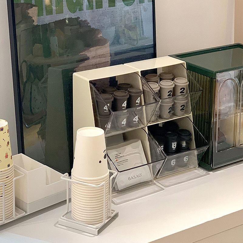 1Pc Acrylic Transparent Tea Bag Storage Box With Lid Office Multifunctional Storage Box Organizer Coffee Bag Compartment Box