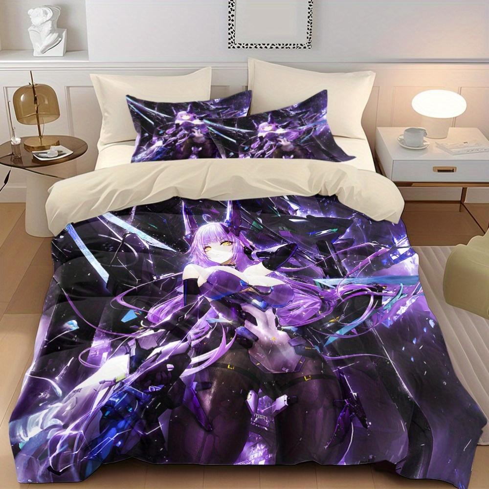 

Purple-Haired Girl Duvet Cover Set - Includes 1 Duvet Cover 2 Pillowcases (No Insert) Soft Polyester Fabric Machine Washable US Twin(172x218cm)