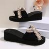 Women's Fashion Plus Size Wedge Slide Sandals with Bow Knot Decoration Platform Sole Casual Summer Footwear for Outdoor and Indoor Use