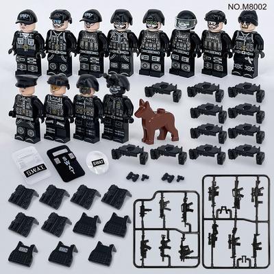 M8002 8008 Police Black Swat Small Particle Building Block Miniature Model Send Weapon Protective Shield Police Dog Toy