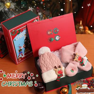 Kinder Schal, Mütze Set, Baby Weihnachtsgeschenkbox, warmer Jungen Herbst- und Winterschal, Wollmütze, Mädchen Kälteschutz
