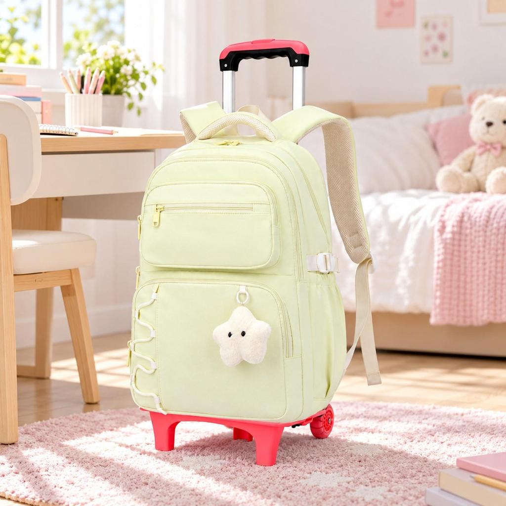 Wheeled School Backpack MultiCompartment Rolling Rucksack with Handle Side Compartment Book