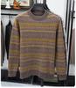 [15% Yak Fleece] Autumn and Winter Retro Round Neck Jacquard Men's Woolen Sweater for Warmth and Contrast Color Inner Coat