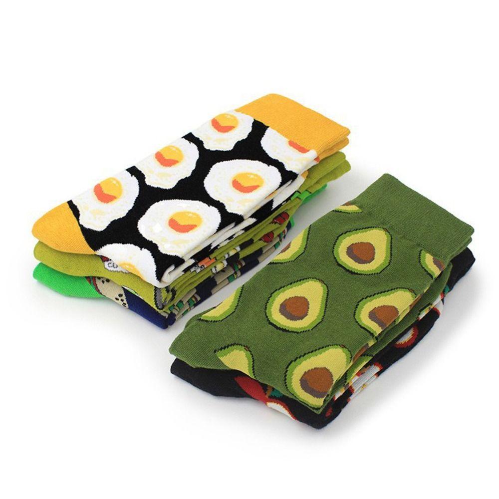 5Pairs Cheese Cookies Mid Tube Socks Cotton Food Pattern Socks Fashion Cartoon Short Socks  Female
