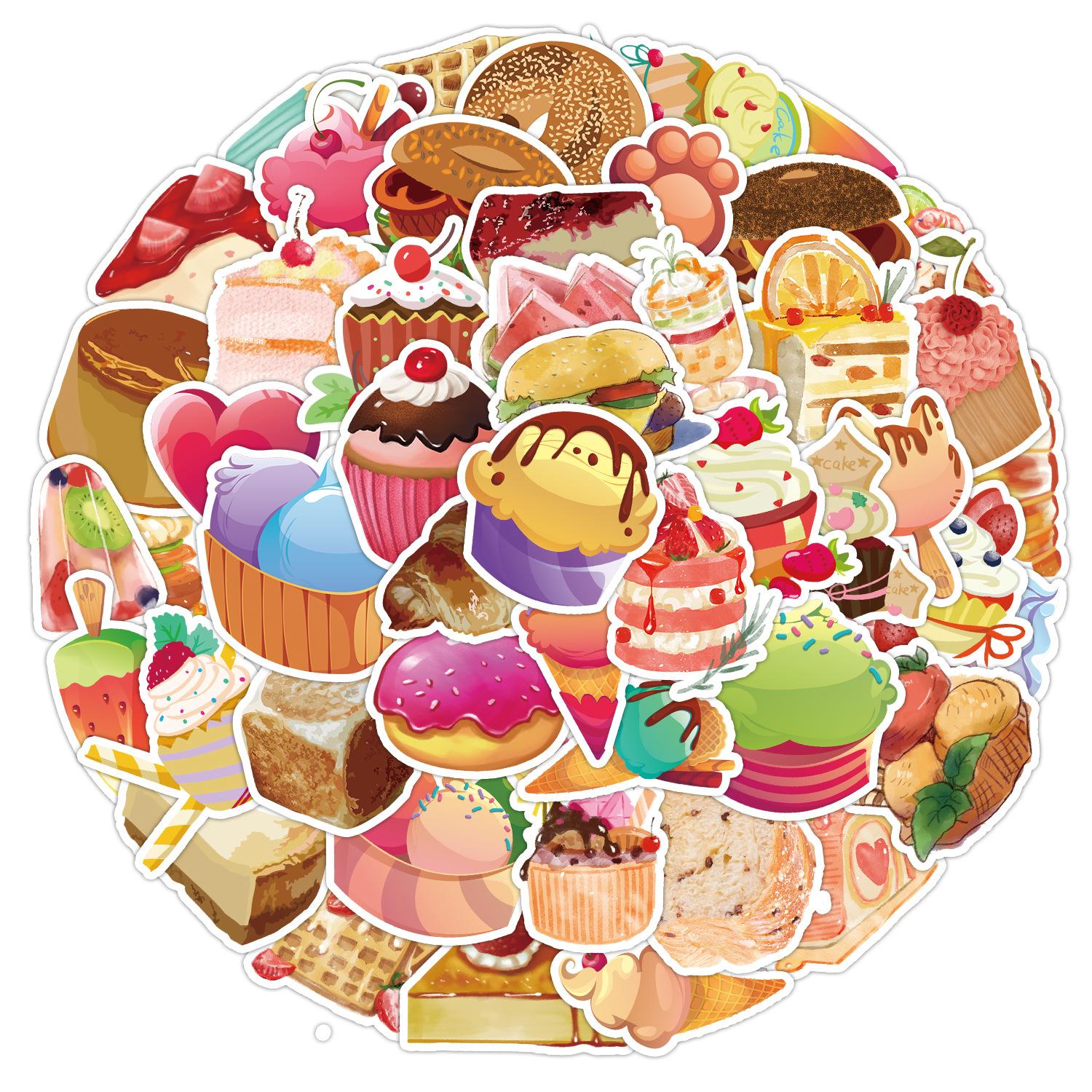 

50 Afternoon Tea Dessert Stickers Mobile Phone Computer Guitar Decoration Stickers Waterproof Creative Children Cartoon Stickers