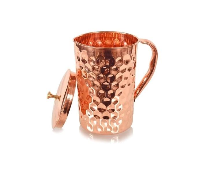 Jarra de Agua de Cobre TreegoArt Sin Junta Antiderrames Diseño Diamantado Martillado 2000 ML- (Paquete de 1)