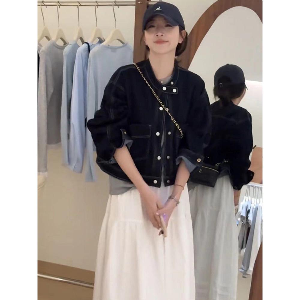 

Women s Retro Blue Denim Jacket, Petite Casual Spring 2025 Design M 52-58kg